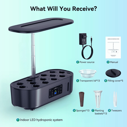 12-Pod Large Tank Smart Indoor Hydroponic Garden System with LED Grow Lights